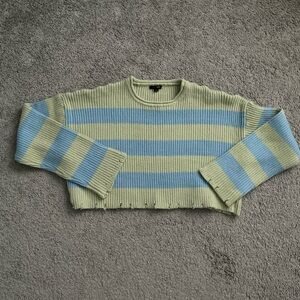 Papermoon Crop Distressed Striped Sweater Size L